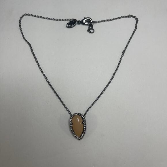 pendant necklace costume jewelry gunmetal gray peach rhinestone boho bohemian - Picture 3 of 11